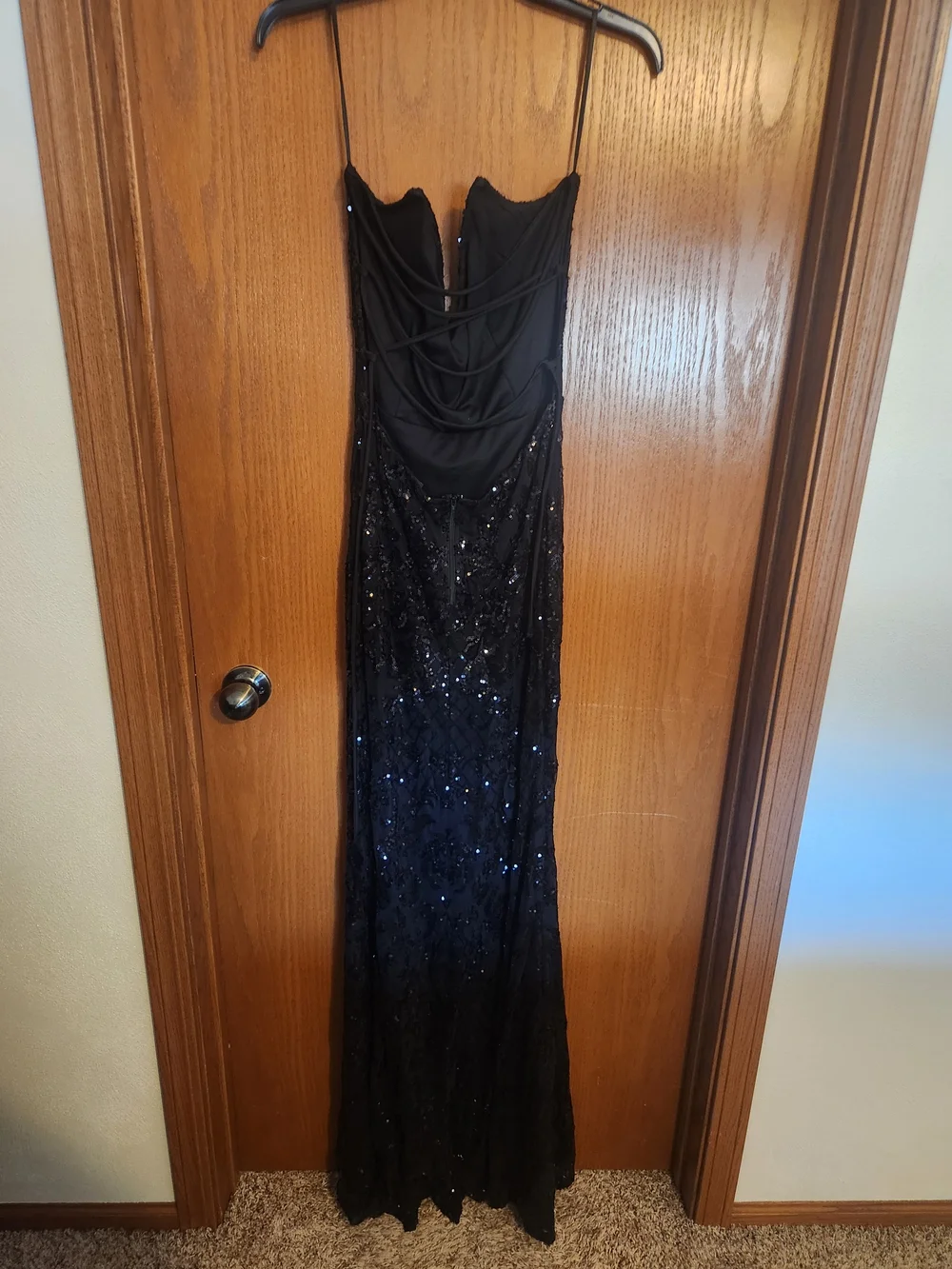 Windsor Black Sequin Strapless Prom Dress - Picture 2 of 4